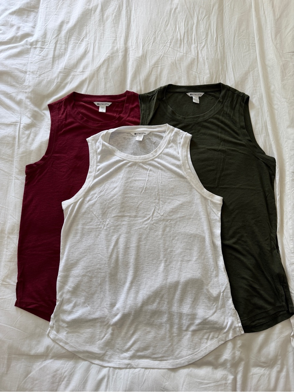 Athleta Breezy Tank Trio - White, Burgundy, Olive